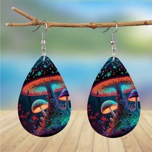 Enchanted Mushroom Teardrop Earrings-GLOW IN THE DARK